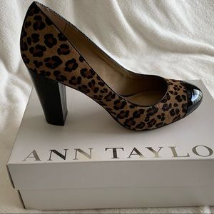 Ann Taylor Animal Print Haircalf Block Heel Pumps